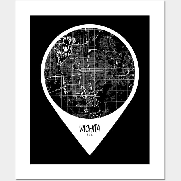 Wichita, USA City Map - Travel Pin Wall Art by deMAP Studio